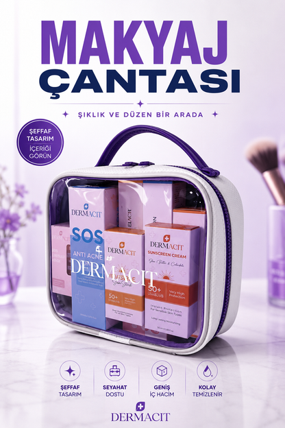Cilt Bakım ve Makyaj Çantası Büyük Boy (XL) Şeffaf, Su Geçirmez ve Dayanıklı Organizer